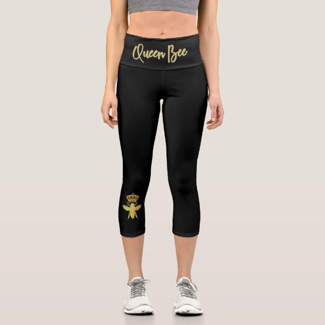 Leggings Capri Personalizado moderna de la REINA BEE Oro y Yoga N (Anverso)