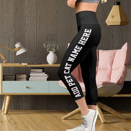 Leggings Capri Personalizado moderno blanco Mascota negro  nombre