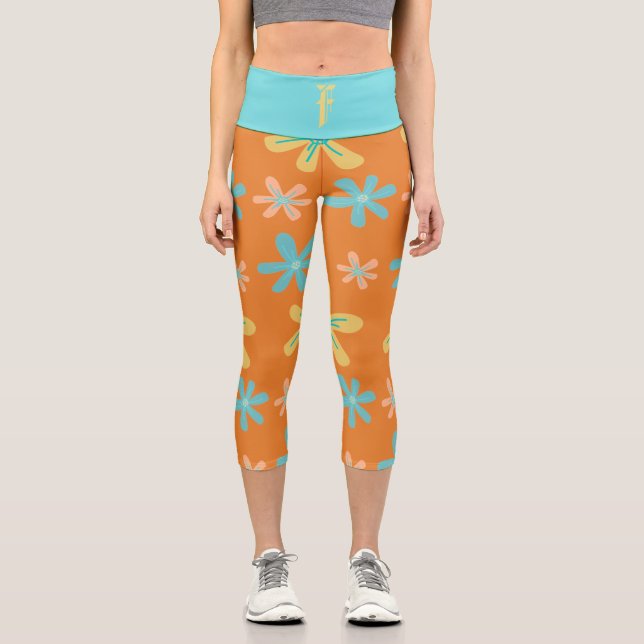 Leggings Capri Personalizado Monograma Naranja Ropa moderna amari (Anverso)