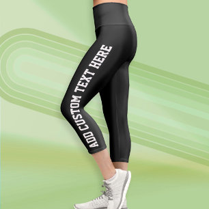 Leggings Capri Personalizado negrita Texto blanco con fondo negro