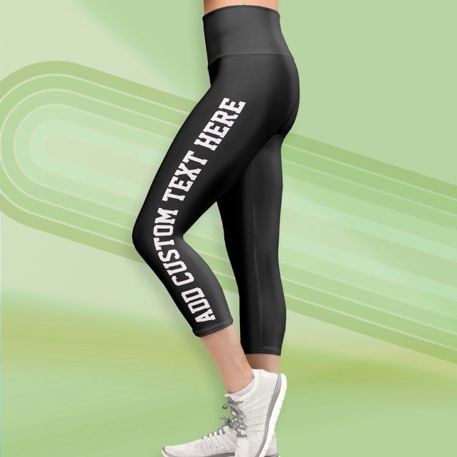 Leggings Capri Personalizado negrita Texto blanco con fondo negro (Custom Leggings)