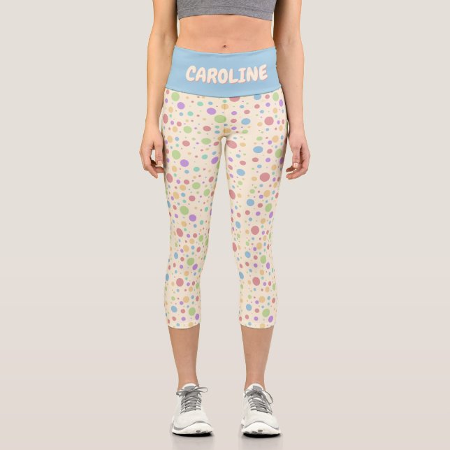 Leggings Capri Personalizado Pastel de Punto de Polka Arcoiris (Anverso)