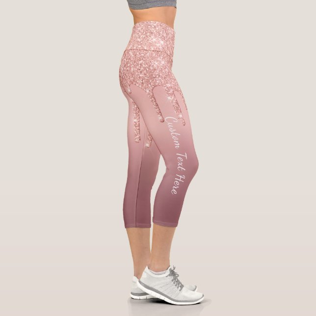 Leggings Capri Personalizado Rosa de texto oro Purpurina Rubor Ca (Derecha)