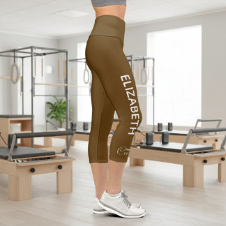 Leggings Capri Personalized Pilates Crew Reformer Or Mat Espresso
