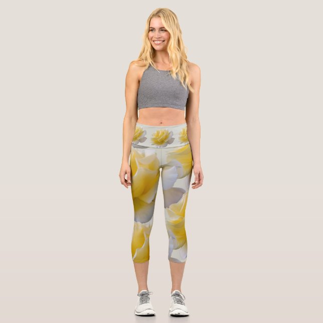 Leggings Capri Pétalos de rosa amarillo (Anverso)