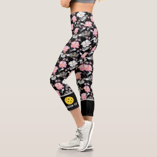 Leggings Capri Pickleball Player Floral Pattern Add Personalizado