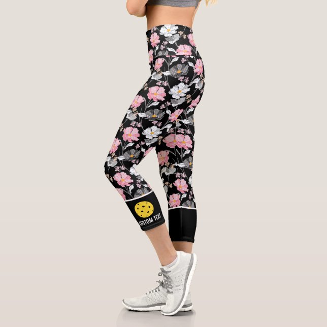 Leggings Capri Pickleball Player Floral Pattern Add Personalizado (Izquierda)