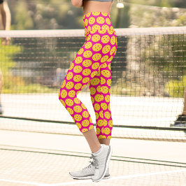 Leggings Capri Pickleball Player Pickleball Pattern Bright Pink