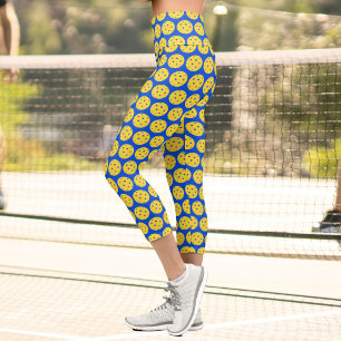 Leggings Capri Pickleball Player Pickleball Pattern Royal Blue