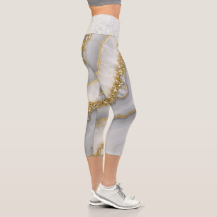 Leggings Capri Piedra lunar líquida blanca y dorada personalizada