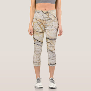 Leggings Capri Piedra Mármol Texturizada Marrón y Negra