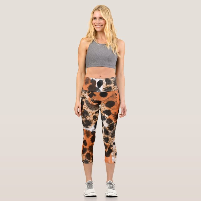 Leggings Capri Piel animal: patrón de leopardo creativo. (Anverso)