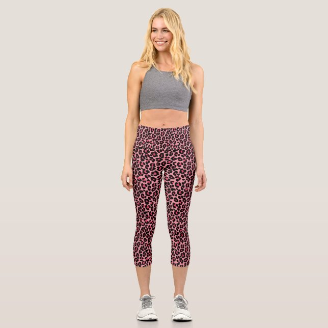 Leggings Capri Piel de leopardo rosa Imprimir animal exótico (Anverso)