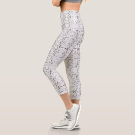 Leggings Capri Piel de serpiente Anaconda de plata blanca