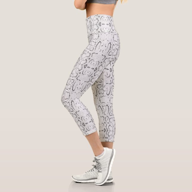 Leggings Capri Piel de serpiente Anaconda de plata blanca (Izquierda)