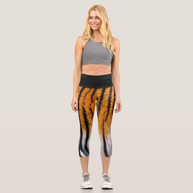 Leggings Capri Piel de tigre negra Capris de alto desgaste (Anverso)
