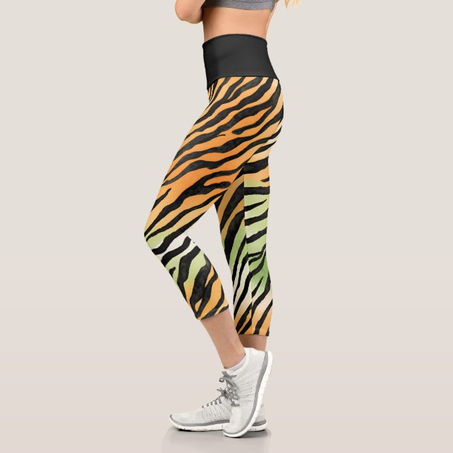 Leggings Capri Piel moderna de tigre a rayas Imprimir felinos gra (Izquierda)