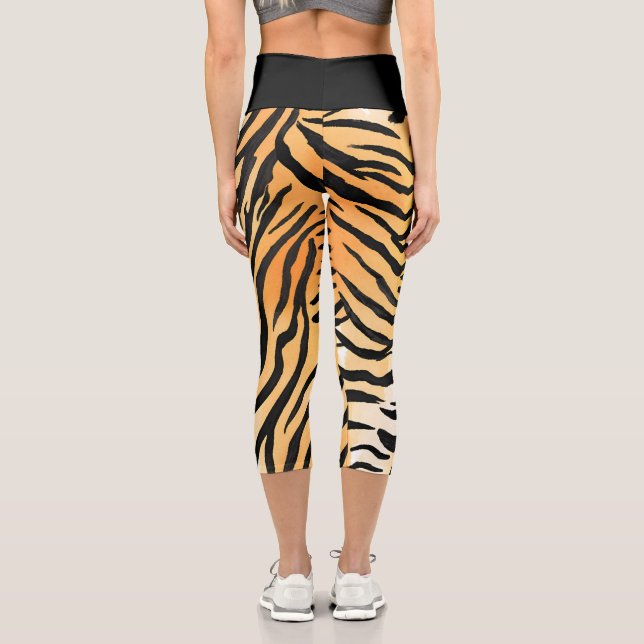 Leggings Capri Pieles modernas de tigre a rayas Imprimir felinos  (Reverso )