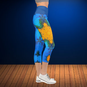 Leggings Capri Piernas amarillas y azules psicodélicas hippie
