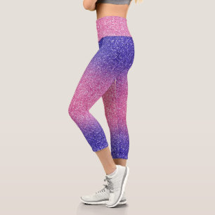 Leggings Capri Piernas capri de color rosa azul Purpurina Ombre