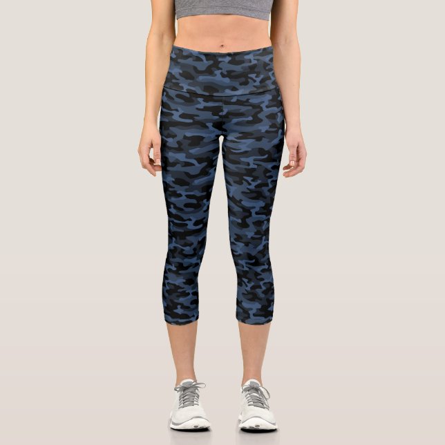 Leggings Capri Piernas capri de patrón de camuflaje azul (Anverso)