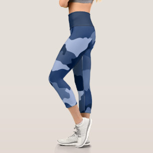 Leggings Capri Piernas capri de patrón de camuflaje azul