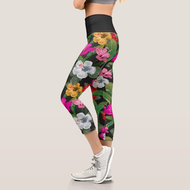 Leggings Capri Piernas de Capri Tropical Hibiscus Flower (Izquierda)