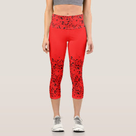 Leggings Capri Piernas de yoga de tinta negra roja