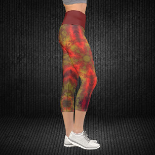 Leggings Capri Piernas hippie psicodélicas rojas y amarillas