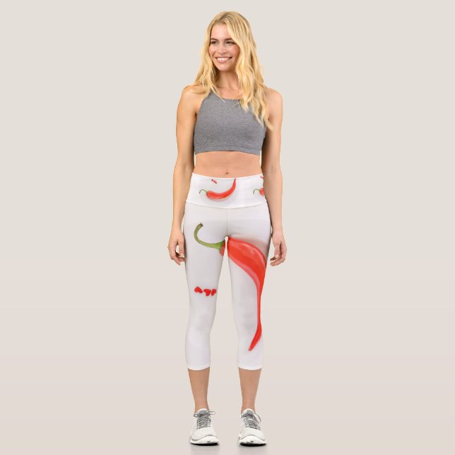 Leggings Capri Pimienta caliente Corazón rojo blanco (Anverso)