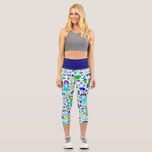 Leggings Capri piña cactus arco iris monstera doodle (Anverso)