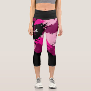 Leggings Capri Pinceladas tonos de rosa intenso nombre con monogr