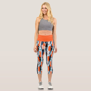 Leggings Capri Pinceles de Naranja azul Patrón abstracto