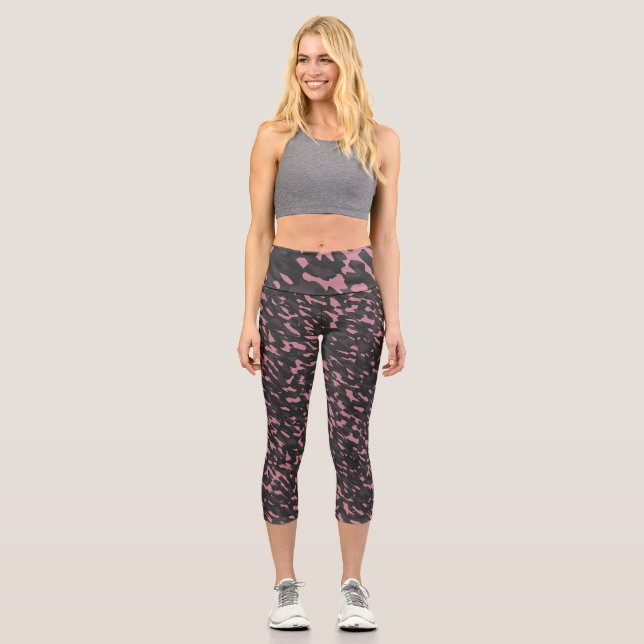 Leggings Capri pink and gray camo abstract (Anverso)
