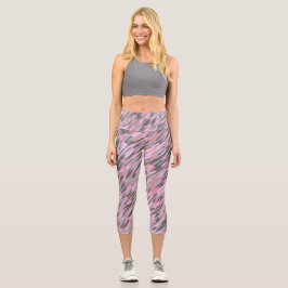 Leggings Capri pink and gray green camo abstract