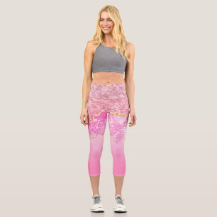 Leggings Capri Pink Gold Purpurina Bling Trendy