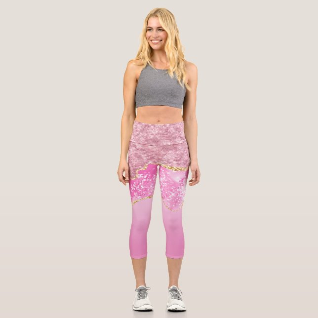 Leggings Capri Pink Gold Purpurina Bling Trendy (Anverso)