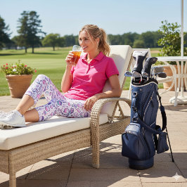 Leggings Capri Pink Golf Gear Icons on White Lady Golfer 