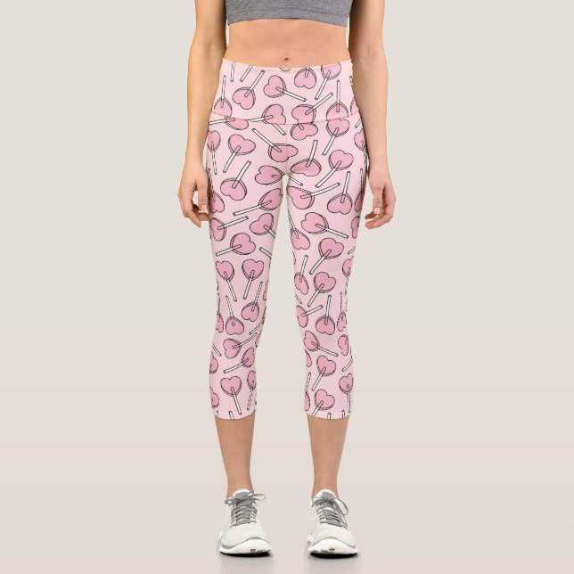 Leggings Capri Pink Lollipops, Heart Lollipops, Lollipop Pattern (Anverso)