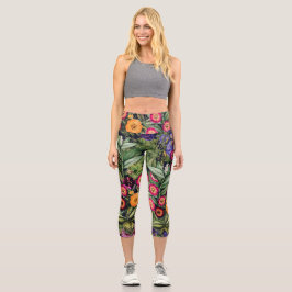 Leggings Capri Pink Meadow Floral