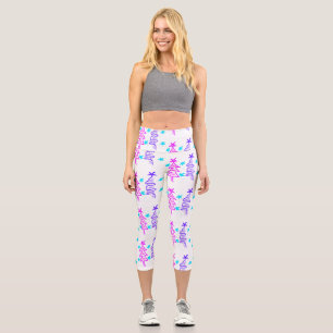 Leggings Capri Pink Purple doodle christmas de árbol estrellas de