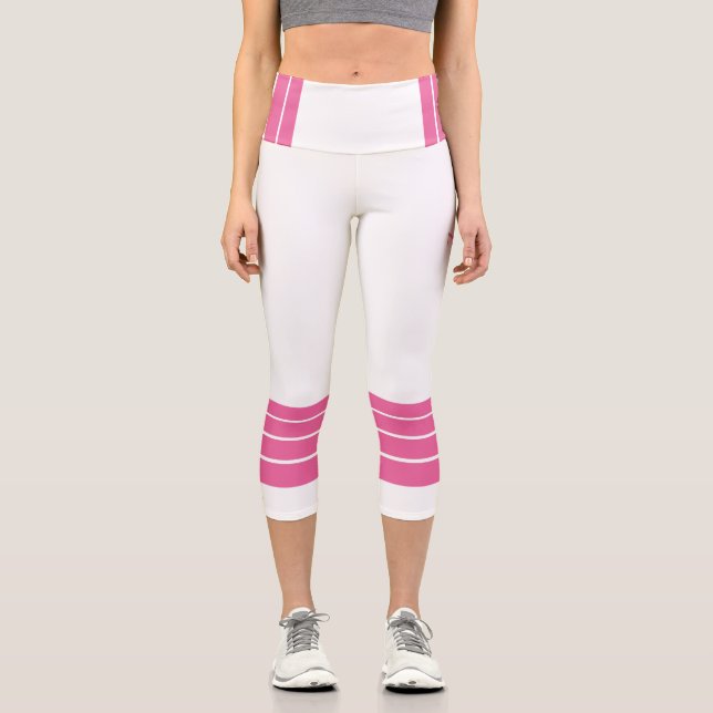 Leggings Capri Pink Retro Stripes and Minimalist Text (Anverso)