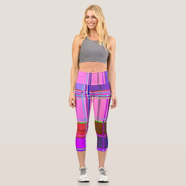 Leggings Capri Pink tartan Fabric Pattern Cloth Madras (Anverso)