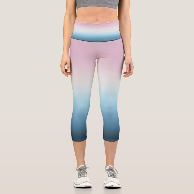 Leggings Capri Pinta rosa y azul gradiente negro Rosa Ombre (Anverso)