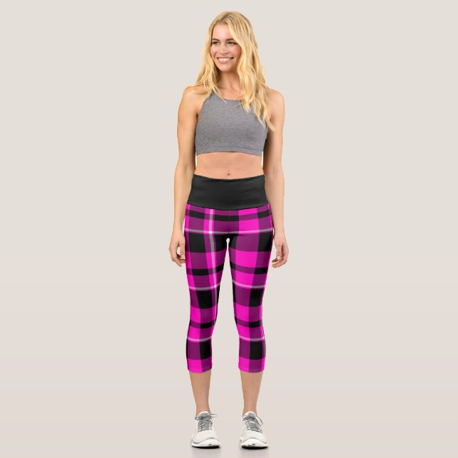 Leggings Capri Pintada Rosa Negro Tartan Capris Leggins Yoga (Anverso)