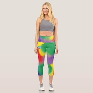 Leggings Capri Pintado digital de acuarela de búho arcoiris audaz