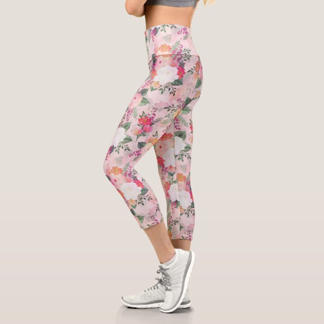 Leggings Capri Pintado Romántico De Color Floral Rosa (Izquierda)