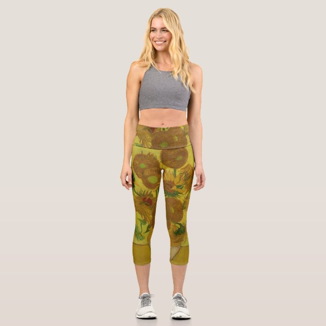 Leggings Capri Pintura de 15 girasoles de Vincent Van Gogh (Anverso)