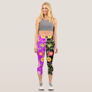 Leggings Capri Pintura de arte pop floral Patrón bicolor