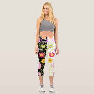 Leggings Capri Pintura de arte pop floral Patrón bicolor